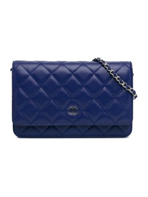 Chanel Navy Lambskin CC Quilted Wallet On Chain