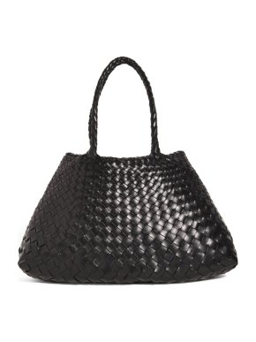 Dragon Diffusion Black Large Leather Woven Santa Croce Tote