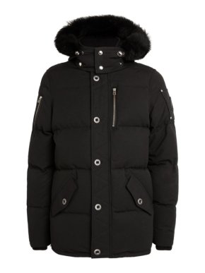 Moose Knuckles Black Shearling-Collar Puffer Jacket
