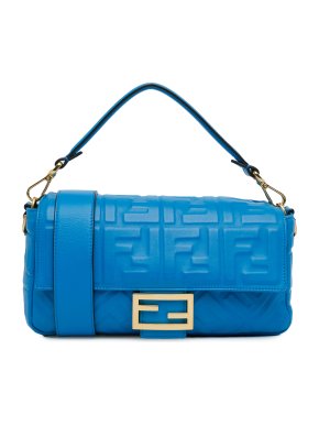 Fendi Blue Zucca Embossed Baguette Bag