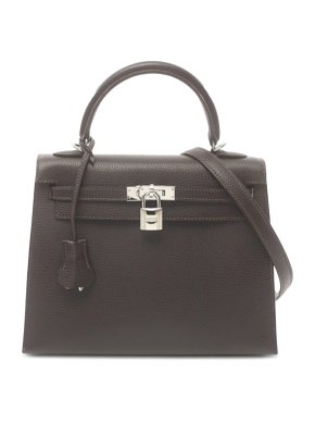 Hermes Kelly 25 Sellier in Ebene Ardennes Leather with Palladium Hardware