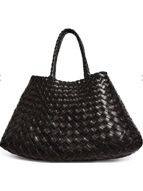 Dragon Diffusion Black Small Leather Woven Santa Croce Tote Bag