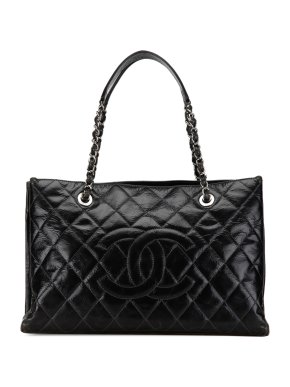 Chanel Black CC Crumpled Calfskin Shopping Tote