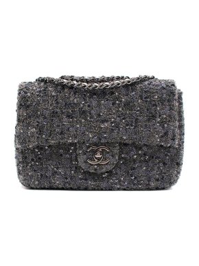 Chanel Charcoal Grey Sequin Small Single Flap Bag