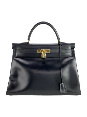 Hermes Kelly 35 Retourne  in Black Box Calf Leather with Gold Hardware