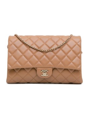 Chanel Caramel CC Quilted Lambskin Clutch With Chain