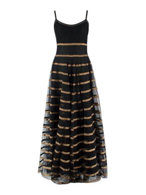Christian Dior Black and Gold Metallic Tulle Gown