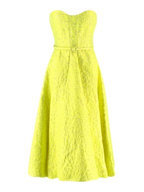 Christian Dior Yellow Leopard Print Sweetheart Neckline Midi Dress