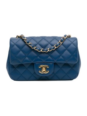 Chanel Blue Lambskin Mini Rectangular Single Flap Bag