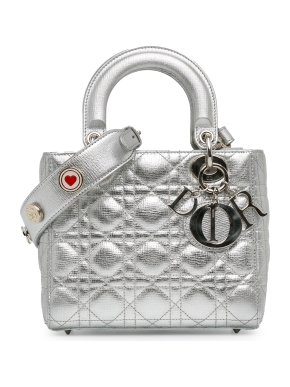 Dior Silver Small Metallic Grained  Lucky Badges My Lady Dior