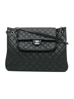 Chanel Black Caviar Leather Large Flap Shopping Tote
