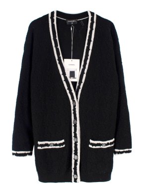 Chanel Black Contrast Trim Cashmere Cardigan