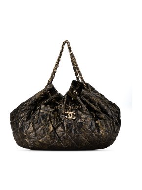 Chanel Black and Gold XL Printed Nylon Cabas Spirit Tote