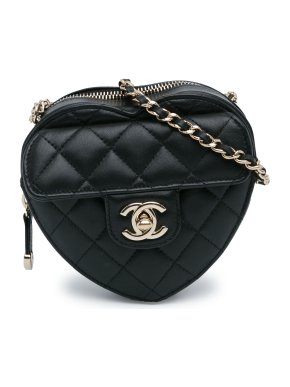 Chanel Black Lambskin Mini  CC in Love Heart Crossbody
