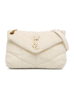 Saint Laurent Cream Medium Boucle Tweed Loulou Puffer Shoulder Bag