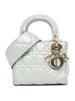 Dior Silver Mini Lambskin Cannage Lady Dior