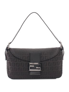 Fendi Zucchino Canvas Double Flap Shoulder Bag