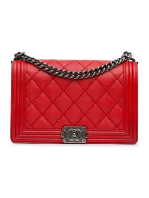 Chanel Red Lambskin Medium  Double Stitch Boy Bag