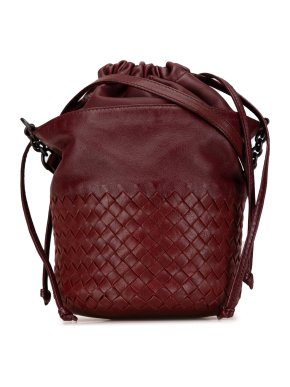 Bottega Veneta Burgundy Nappa Intrecciato Drawstring Bucket Bag