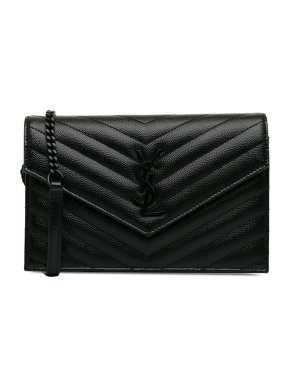 Saint Laurent Black Chevron Monogram Wallet on Chain