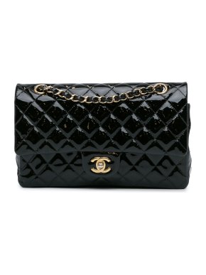Chanel Black Patent Leather Medium Double Flap Bag