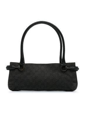 Gucci Black GG Denim Horsebit Shoulder Bag
