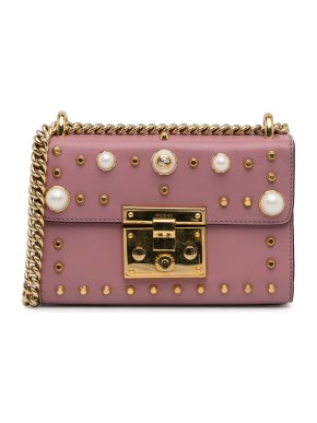 Gucci Pink Small Pearl Studded Padlock Crossbody Bag