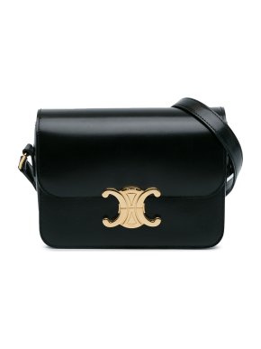 Celine Black Teen Shiny Calfskin Triomphe Crossbody Bag