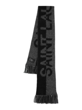 Saint Laurent Black and Grey Wool Blend Scarf