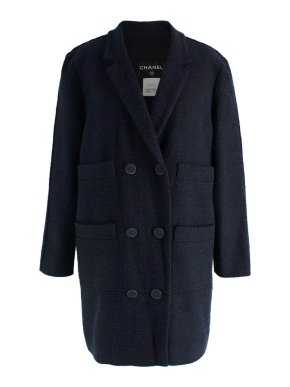 Chanel Navy Double Breasted Multi-Pocket Tweed Jacket