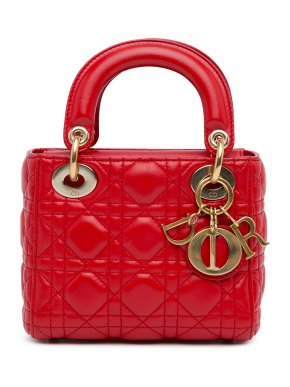 Dior Red Mini Lambskin Cannage Lady Dior