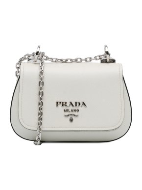 Prada White Saffiano Lux Chain Crossbody Bag