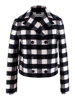 Christian Dior Black & White Checked Wool Cropped Jacket