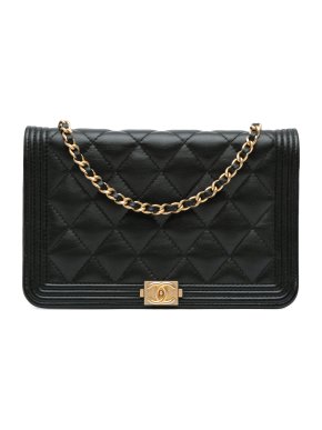 Chanel Black Lambskin Boy Wallet On Chain