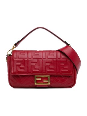 Fendi Red Zucca Embossed Leather Baguette Bag
