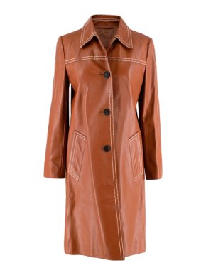 Prada Tan Topstich Leather Coat