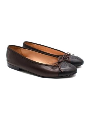Chanel Brown Leather Ballet Flats