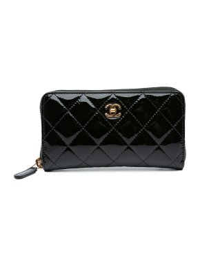 Chanel Black Patent Leather CC  Zip Around Long Wallet