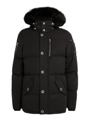 Moose Knuckles Black Shearling-Collar Puffer Jacket