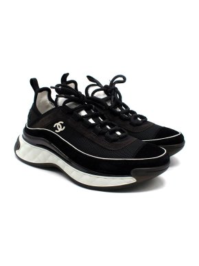 Chanel Black And White Quilted Platform Trainers