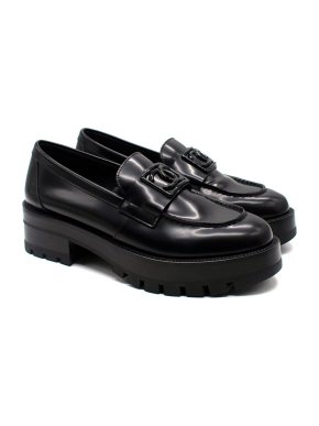 Chanel All Black Leather CC Platform Loafers