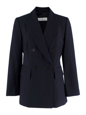 MaxMara Navy Textured Double Breasted Blazer