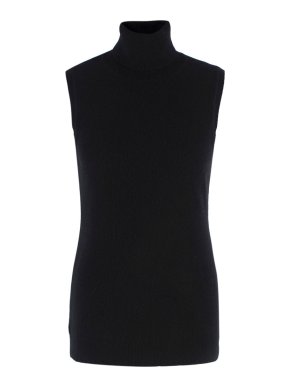 Theory Black Sleeveless Cashmere Turtleneck