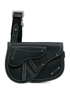 Dior Black Kaws Grained Calfskin Saddle Pouch