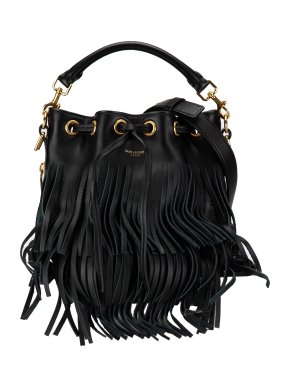 Saint Laurent Black Small Emmanuelle Fringe Bucket Bag