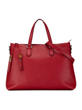 Gucci Red Leather Bamboo Tassel Bag