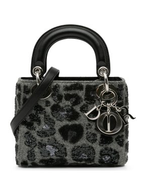 Grey Wool and Sequins Mini Lady Dior