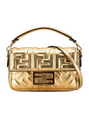 Fendi Gold Mini Embossed Zucca Baguette Bag