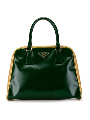 Prada Green Saffiano Vernice Bicolor Pyramid Frame Bag