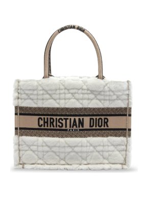 Dior Cream Medium Shearling Cannage Book Tote